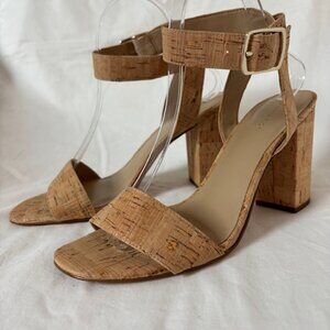 Ann Taylor Leda Natural Cork Block Heel Sandal Women's Size 8 1/2M